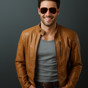 Homme souriant portant lunettes de soleil homme rouge KINGSEVEN SOLARIS